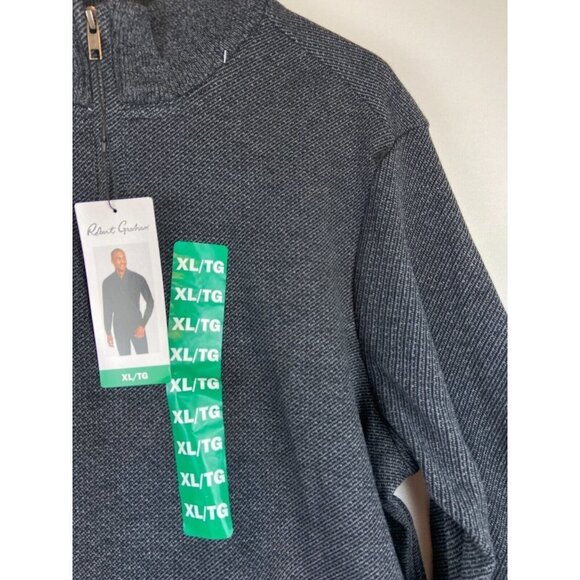 ROBERT GRAHAM Long Sleeve Quarter Zip Neck Shirt Sweater In Dark Grey - Picture 6 of 14
